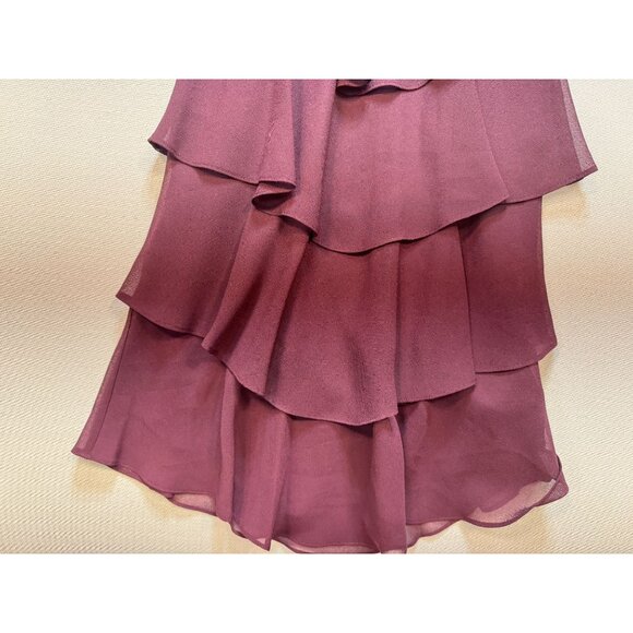 SLNY Womens Tiered Ruffle Midi Dress Size 4 Plum Flutter Sleeves Chiffon V-Neck - Picture 8 of 14